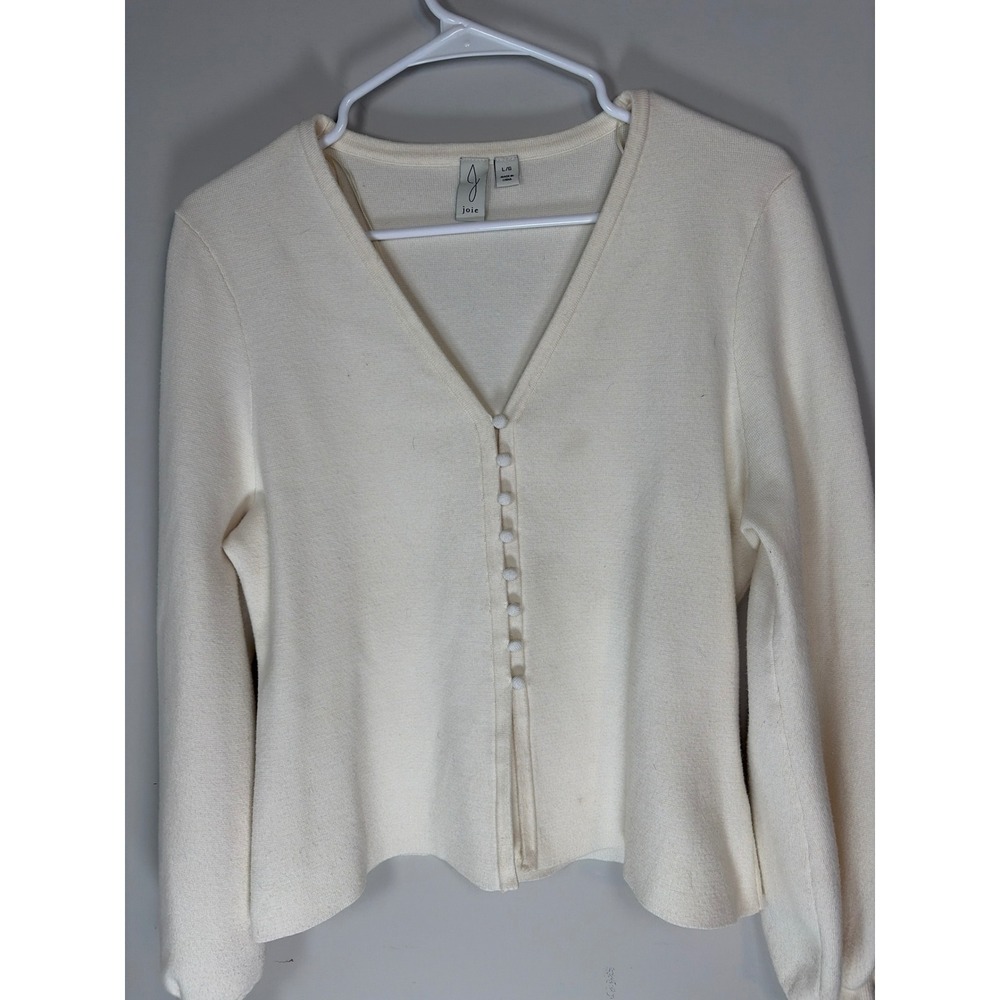 Joie Women Cream V-Neck Button Front Viscose Cardigan Sweater Large 1292402